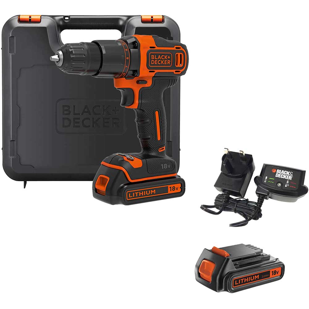 Black and Decker BCD700S 18v Cordless Combi Drill 2 x 2ah Li-ion Charger Case