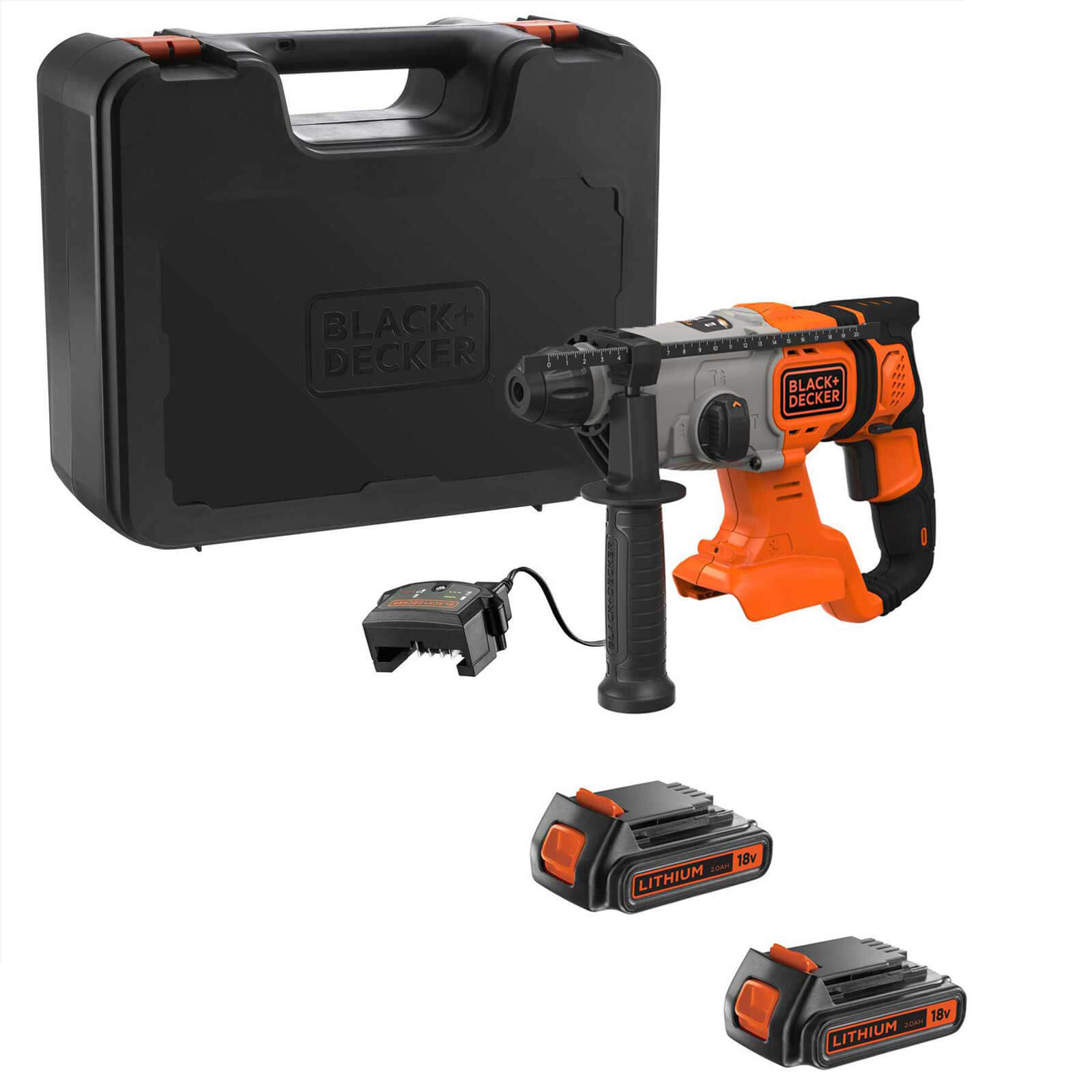 Image of Black and Decker BCD900 18v Cordless SDS Plus Hammer Drill 2 x 2ah Li-ion Charger Case