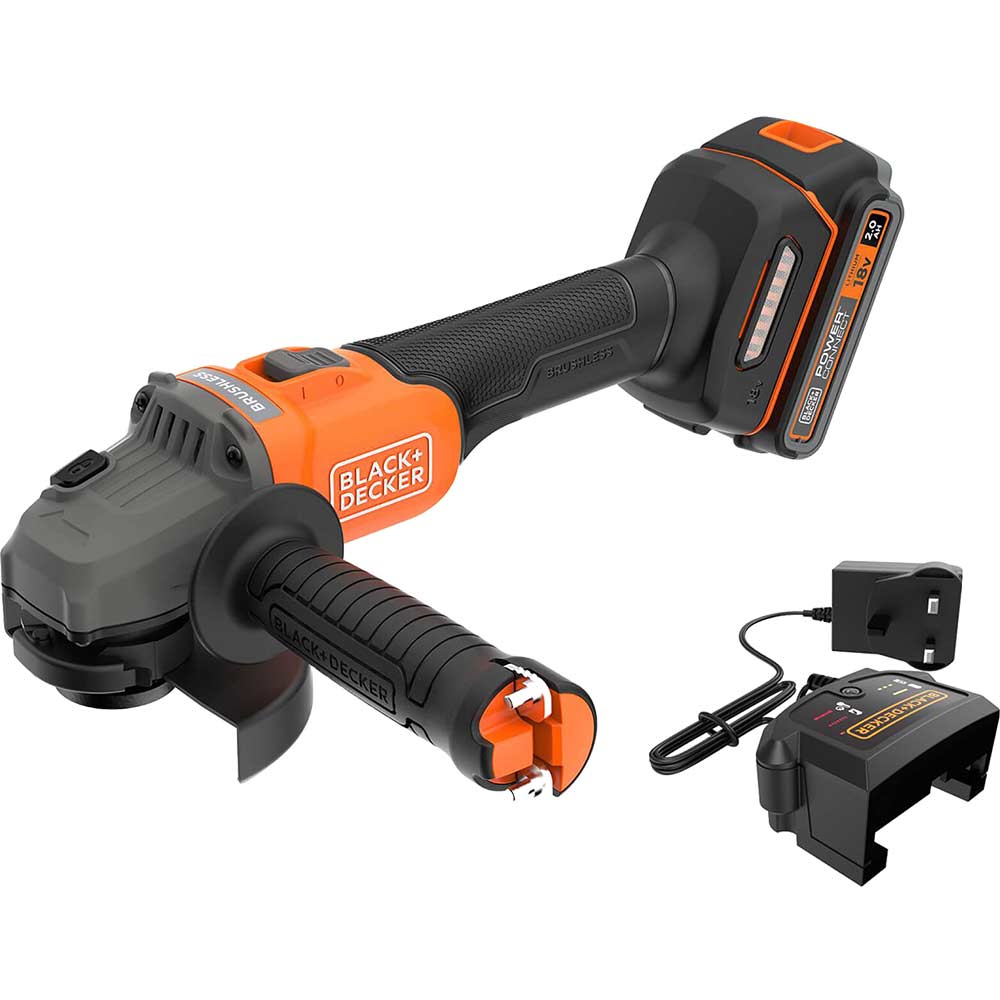 Black and Decker BCG6L8 18v Cordless Brushless Angle Grinder 115mm 1 x 2ah Li-ion Battery Charger No Case