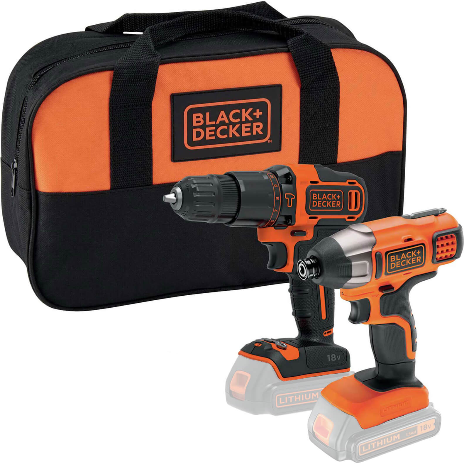 Image of Black and Decker BCK25S2S 18v Cordless Combi Drill and Impact Driver Kit No Batteries No Charger Bag