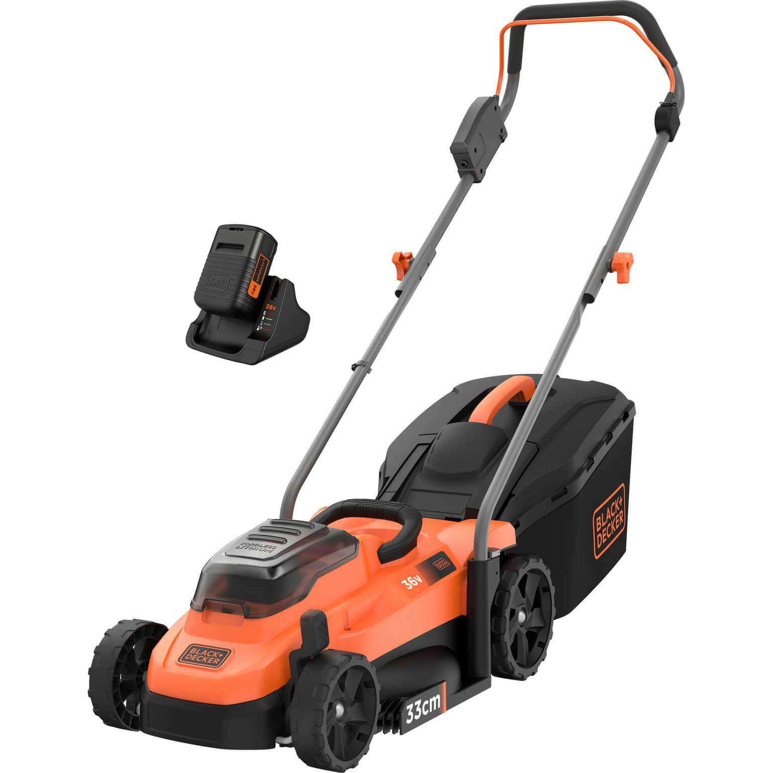 Image of Black and Decker BCMW3336 36v Cordless Rotary Lawnmower 330mm 1 x 2ah Li-ion Charger