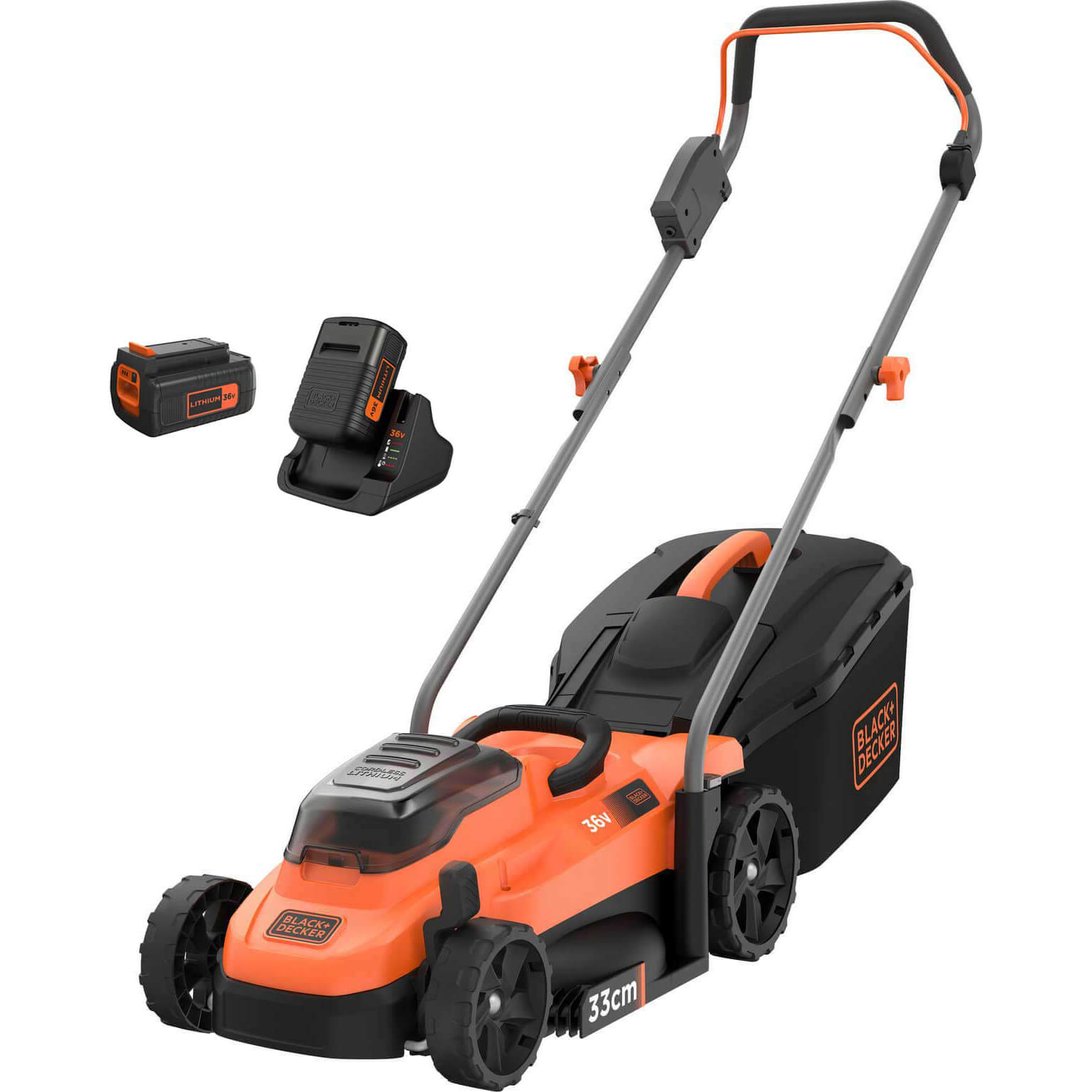 Image of Black and Decker BCMW3336 36v Cordless Rotary Lawnmower 330mm 2 x 2ah Li-ion Charger