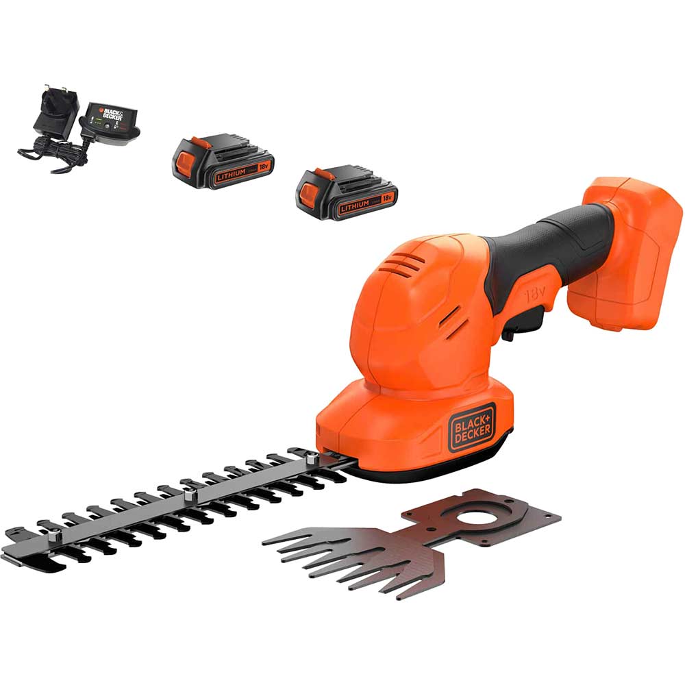 Image of Black and Decker BCSS18 18v Cordless Shrub Shears 2 x 2ah Li-ion Charger