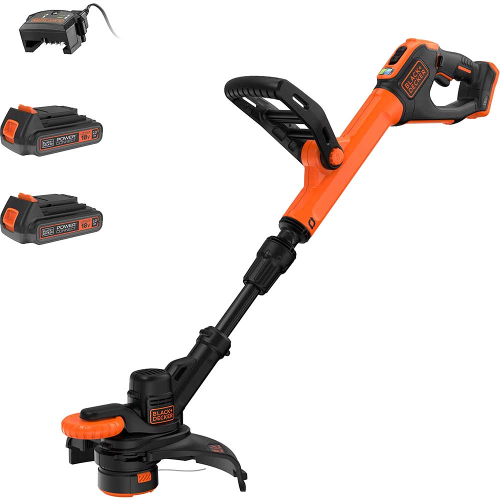 Black and Decker BCST918 18v Cordless Telescopic Grass Trimmer and Edger 280mm 2 x 2ah Li-ion Battery Charger