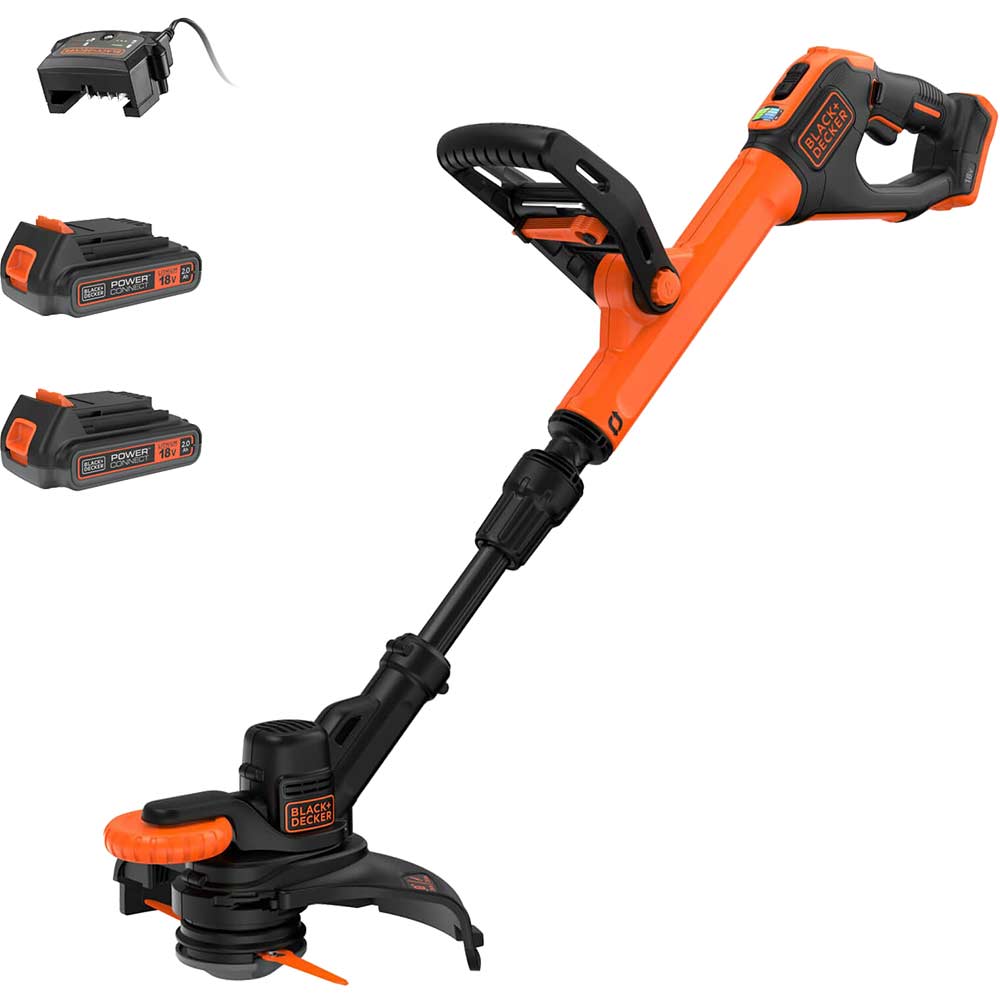 Black and Decker BCSTR918 18v Cordless Resin Blade Telescopic Grass and Edge Trimmer 280mm 2 x 2ah Li-ion Battery Charger