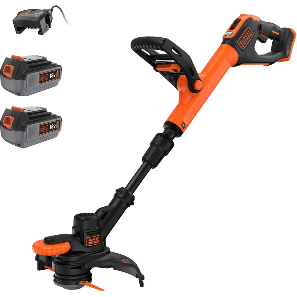 Black and Decker BCSTR918 18v Cordless Resin Blade Telescopic Grass and Edge Trimmer 280mm 2 x 4ah Li-ion Battery Charger