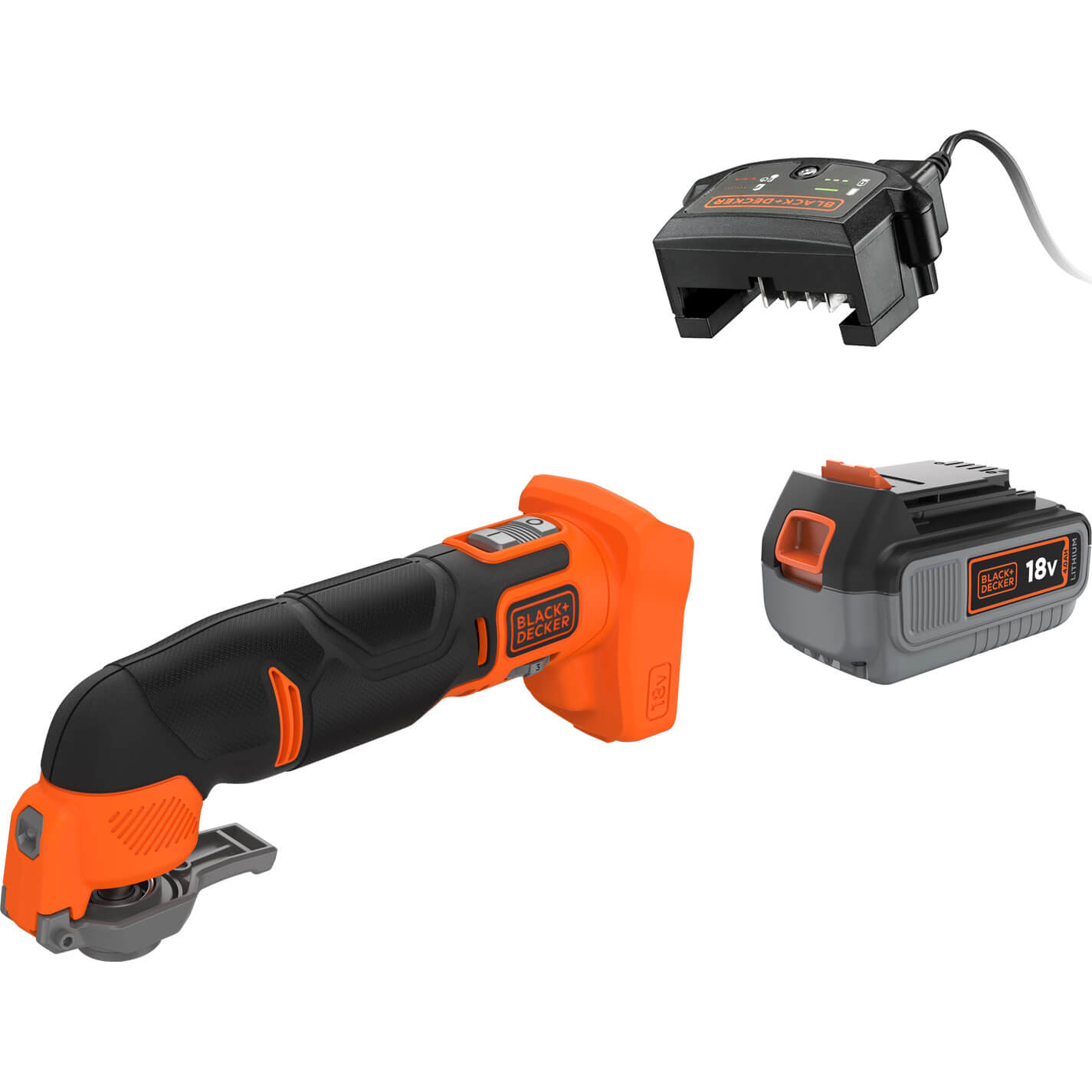 Image of Black and Decker BDCOS18 18v Cordless Oscillating Multi Tool 1 x 4ah Li-ion Charger No Case with Accessories