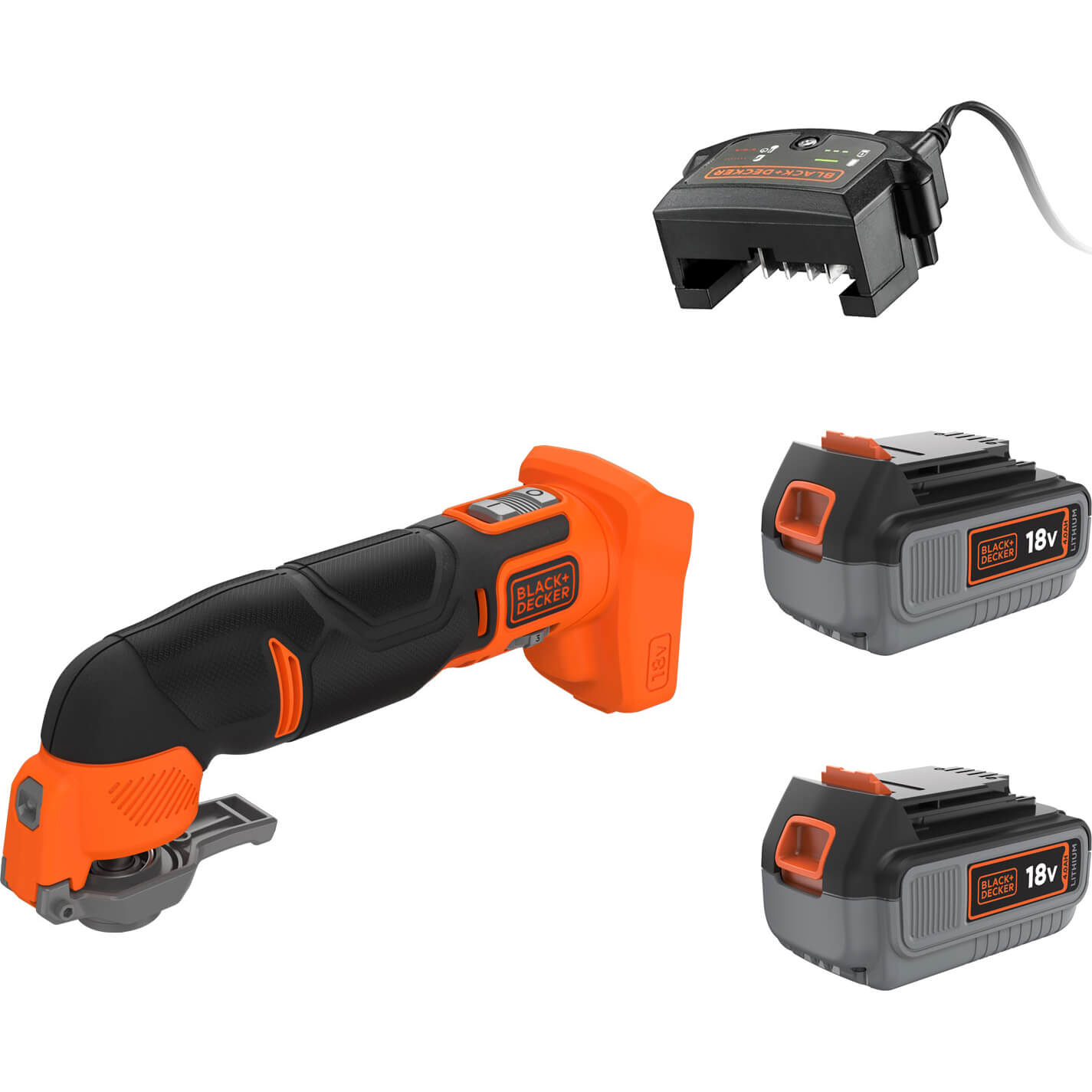 Black and Decker BDCOS18 18v Cordless Oscillating Multi Tool 2 x 4ah Li-ion Charger No Case with Accessories