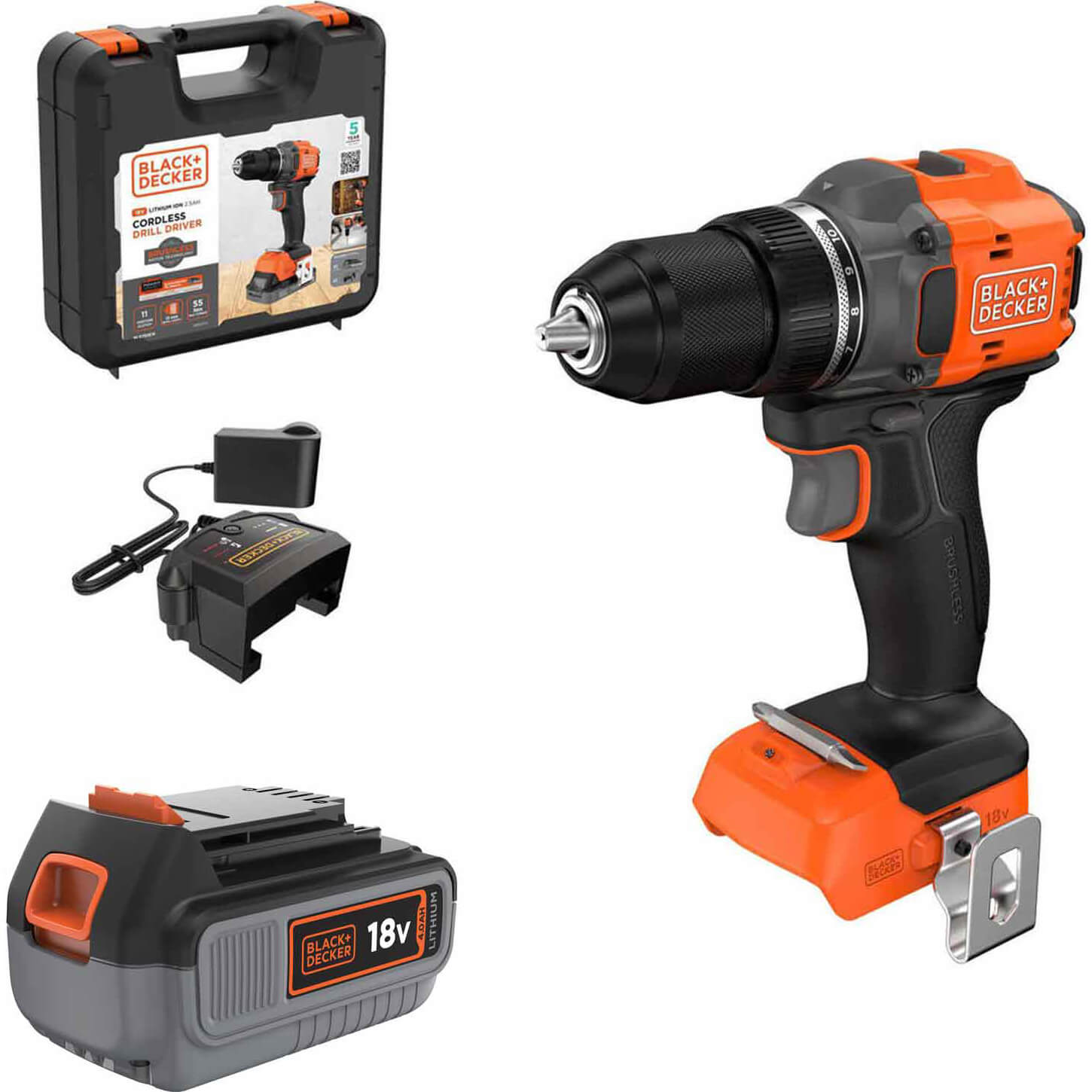 Black and Decker BLD782 18v Cordless Brushless Drill Driver 1 x 4ah Li-ion Charger Case