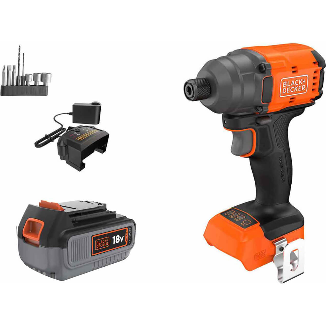 Black and Decker BLIM78 18v Cordless Brushless Impact Driver 1 x 4ah Li-ion Charger No Case with Accessories