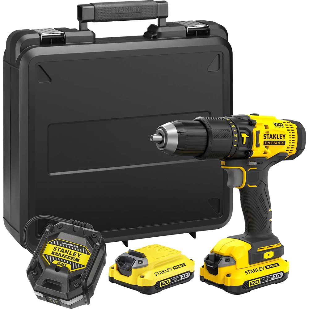 Stanley Fatmax V20 SFMCD711 18v Cordless Combi Drill 2 x 2ah Li-ion Battery Charger Case