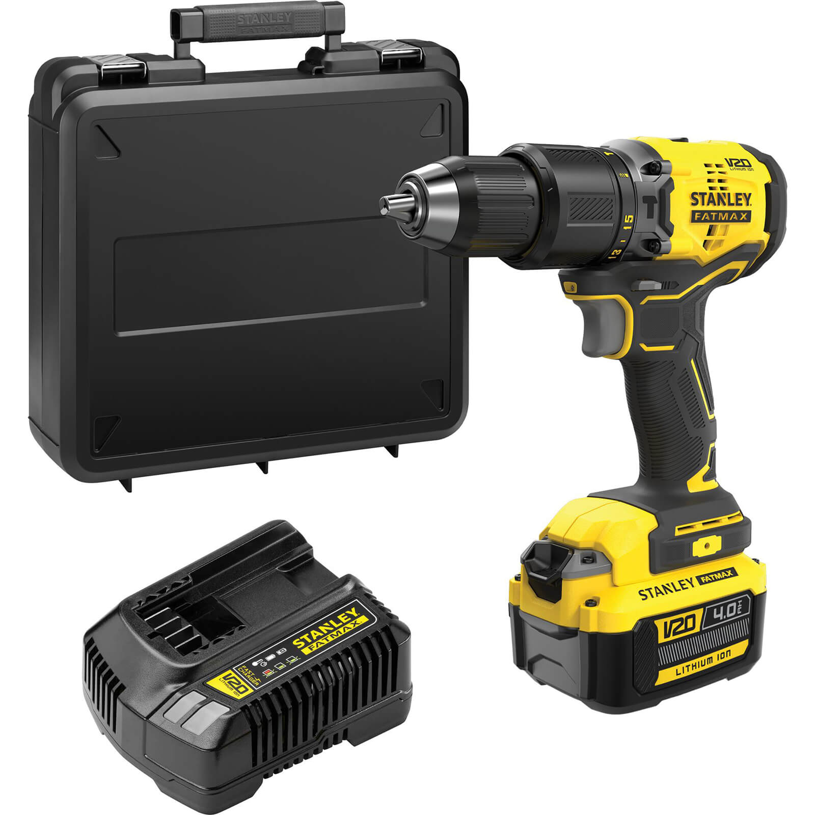Stanley Fatmax V20 SFMCD715 18v Cordless Brushless Combi Drill 1 x 4ah Li-ion Battery Charger Case