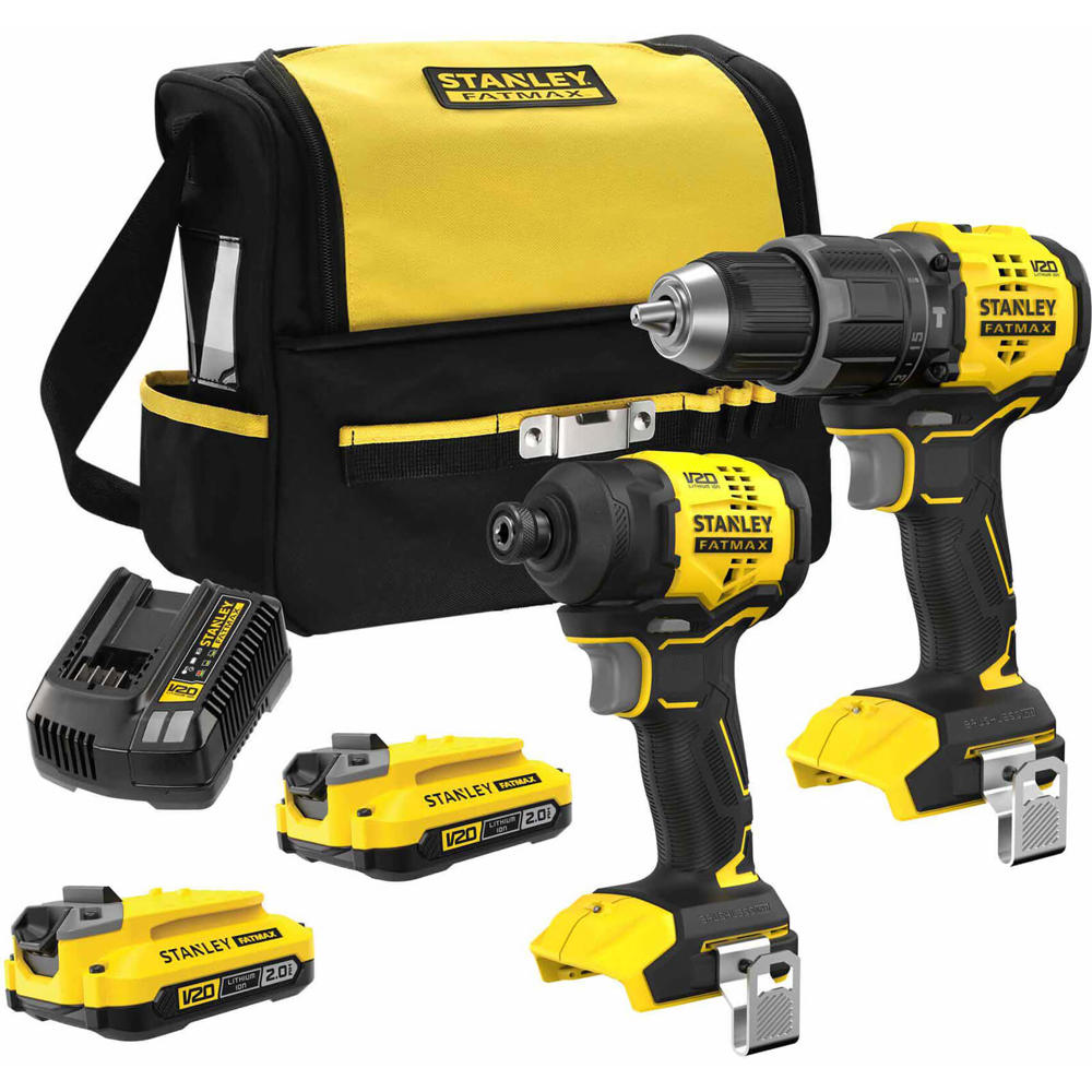 Stanley FatMax V20 2 Piece 18v Cordless Power Tool Kit 2 x 2ah Li-ion Charger Bag