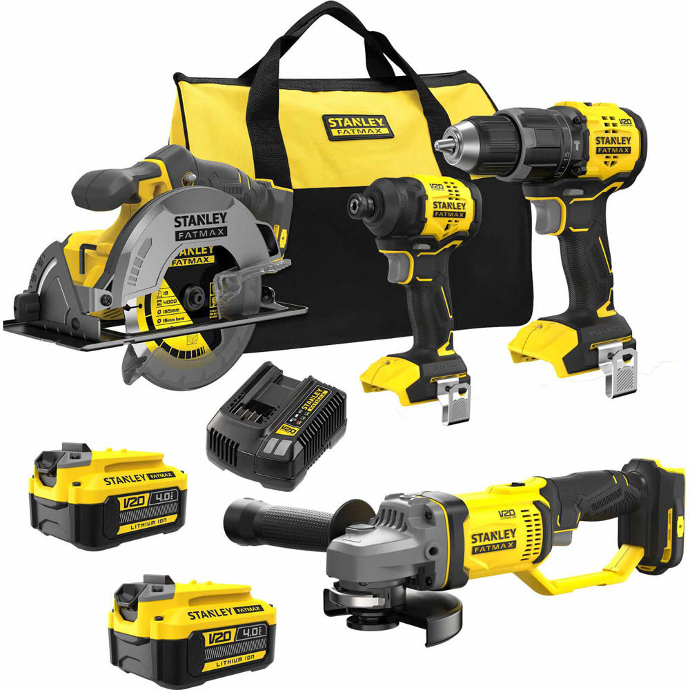 Stanley FatMax V20 4 Piece 18v Cordless Power Tool Kit 2 x 4ah Li-ion Charger Bag