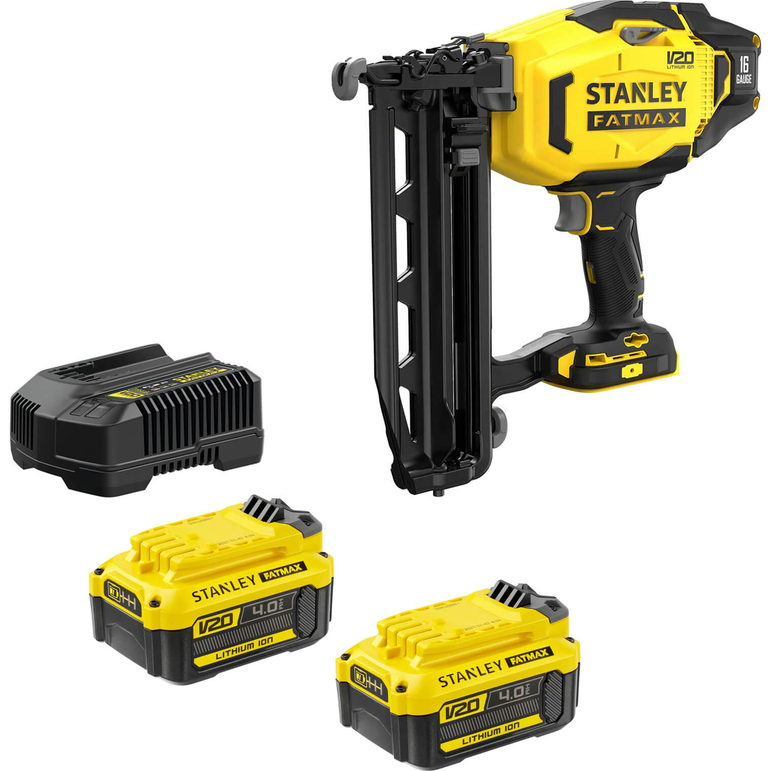 Stanley Fatmax V20 SFMCN616 18v Cordless 16G Second Fix Nail Gun 2 x 4ah Li-ion Battery Charger No Case