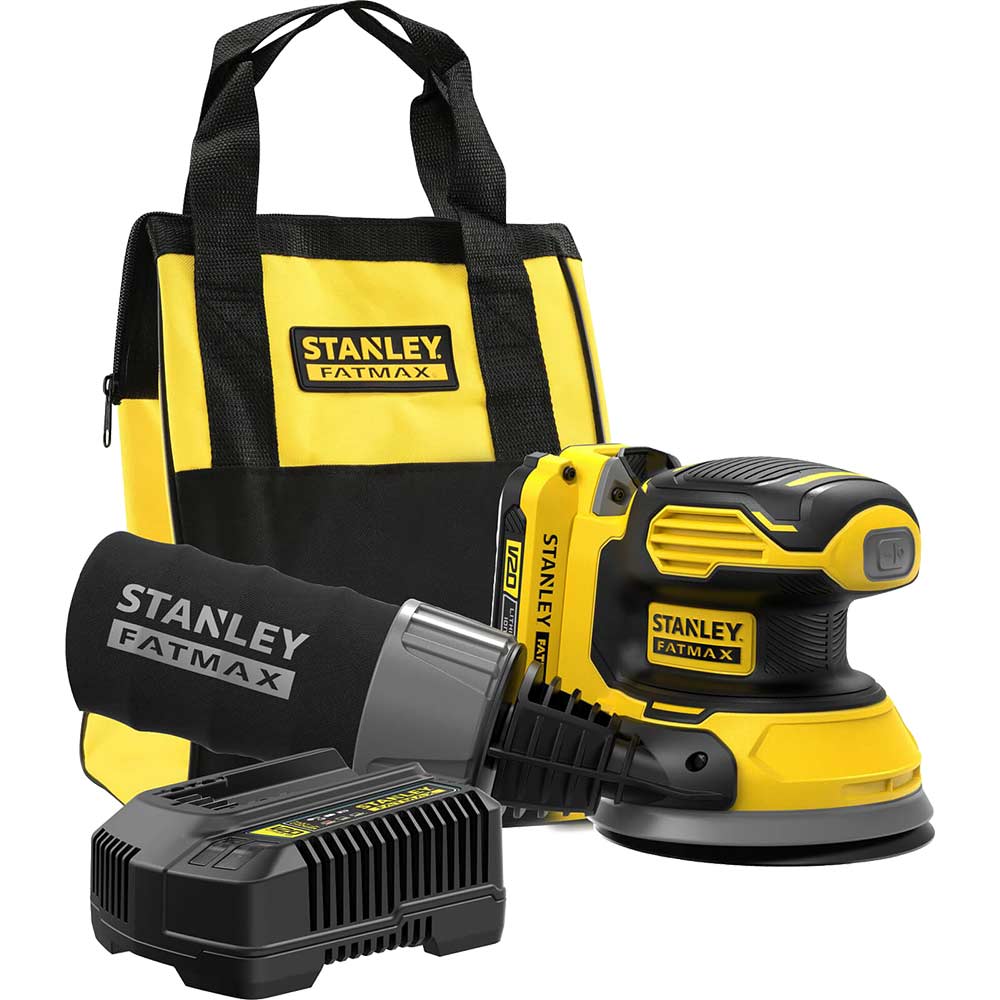 Stanley Fatmax V20 SFMCW220 18v Cordless Random Orbit Disc Sander 125mm 1 x 2ah Li-ion Battery Charger Bag