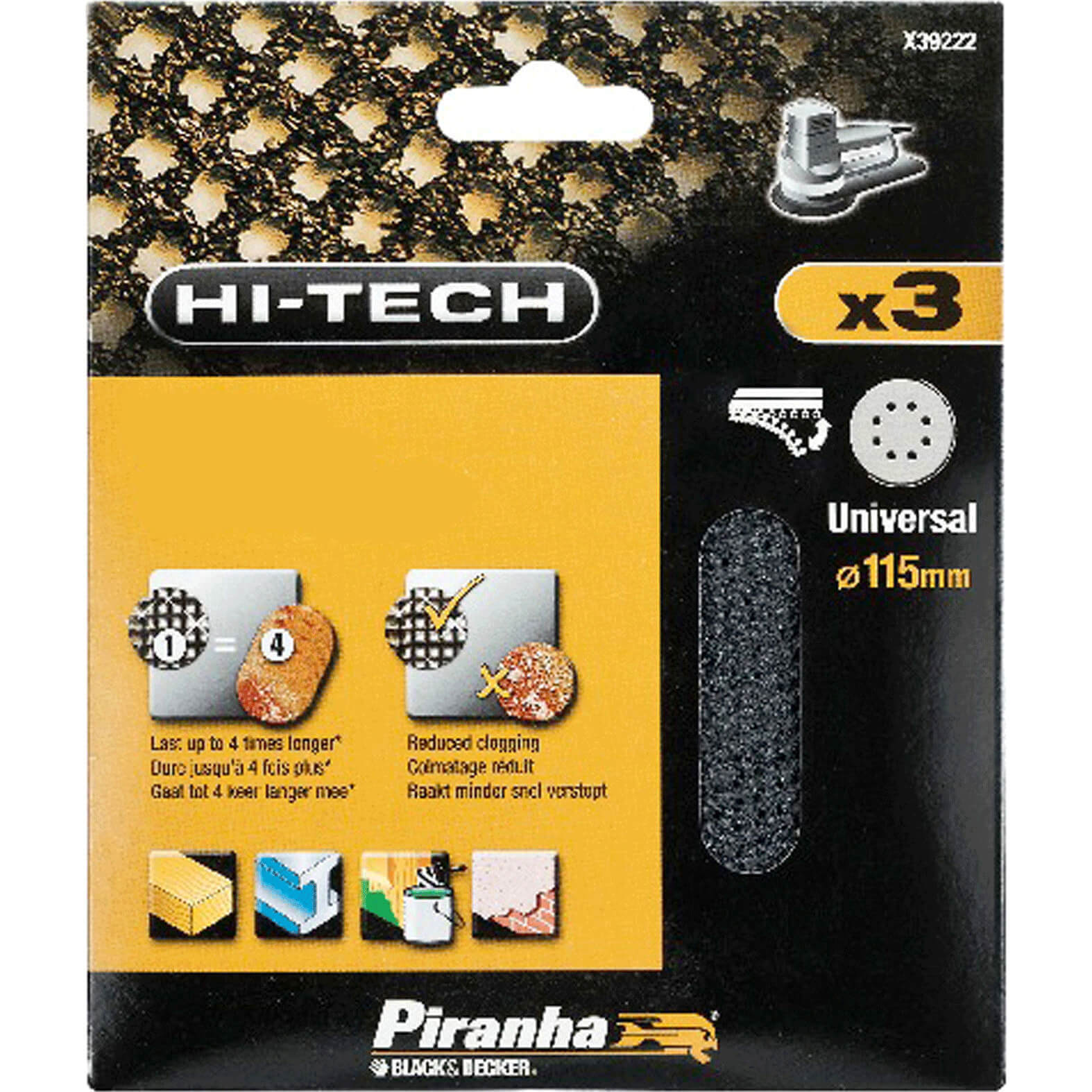 Image of Black and Decker Piranha Hi Tech Quick Fit Mesh ROS Sanding Sheets 115mm 115mm 120g Pack of 3