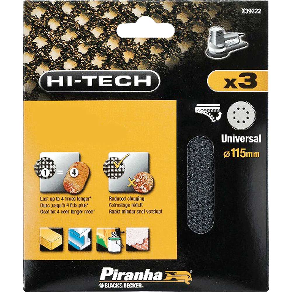 Image of Black and Decker Piranha Hi Tech Quick Fit Mesh ROS Sanding Sheets 115mm 115mm 120g Pack of 3