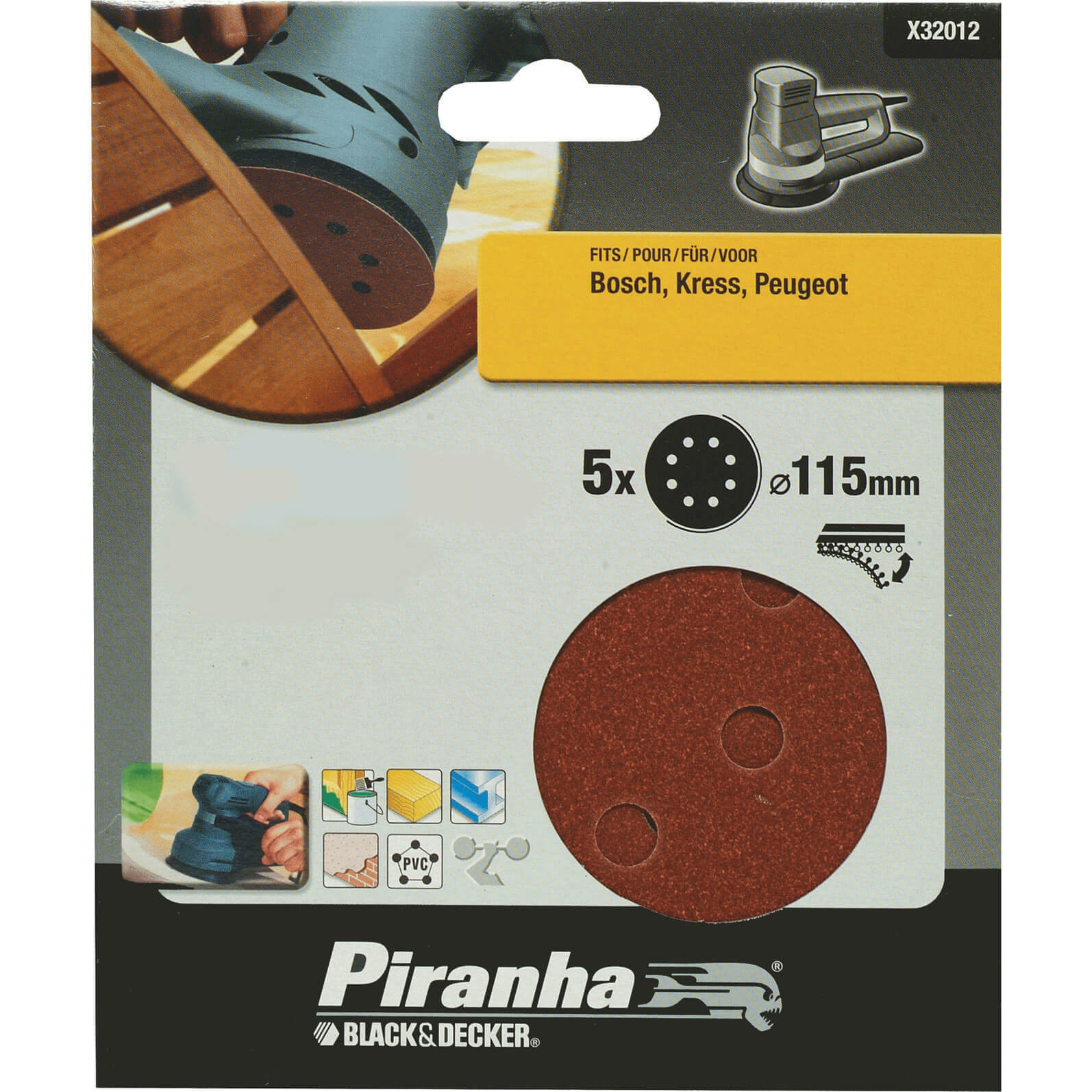 Image of Black and Decker Piranha Quick Fit ROS Sanding Discs 115mm 115mm 240g Pack of 5