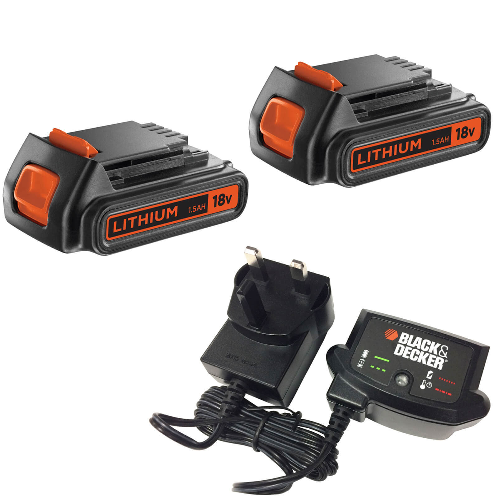 Black and Decker Genuine 18v Twin Li-ion Battery and Charger Pack 1.5ah ...