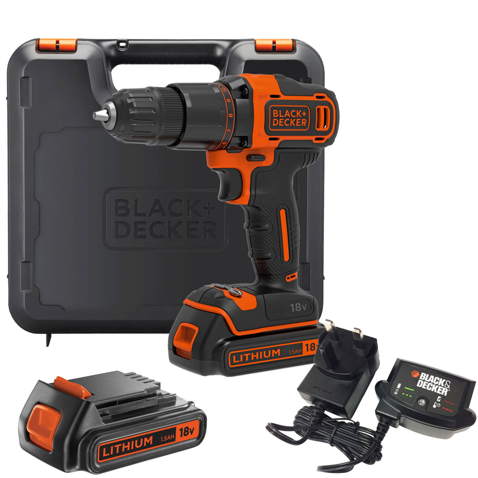 Image of Black and Decker BCD700S 18v Cordless Combi Drill 2 x 1.5ah Li-ion Charger Case