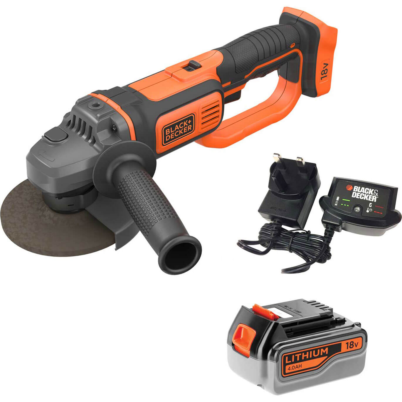 Image of Black and Decker BCG720 18v Cordless Angle Grinder 125mm 1 x 4ah Li-ion Charger No Case