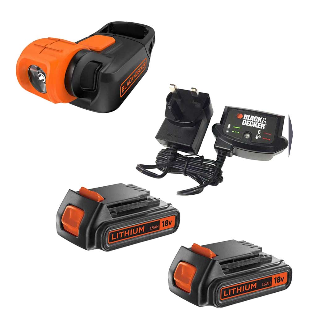 Image of Black and Decker BDCCF18 18v Cordless Flashlight 2 x 1.5ah Li-ion Charger No Case