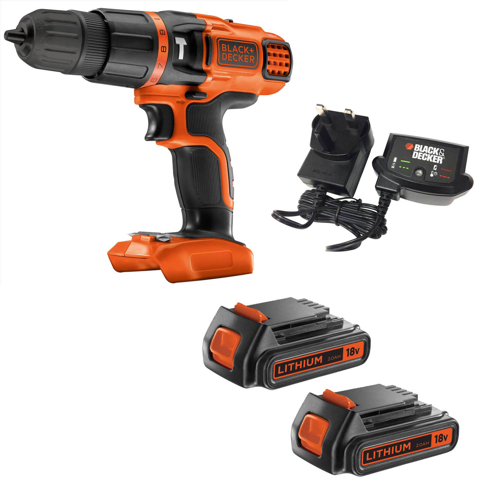 Image of Black and Decker BDCH188 18v Cordless Combi Drill 2 x 2ah Li-ion Charger No Case