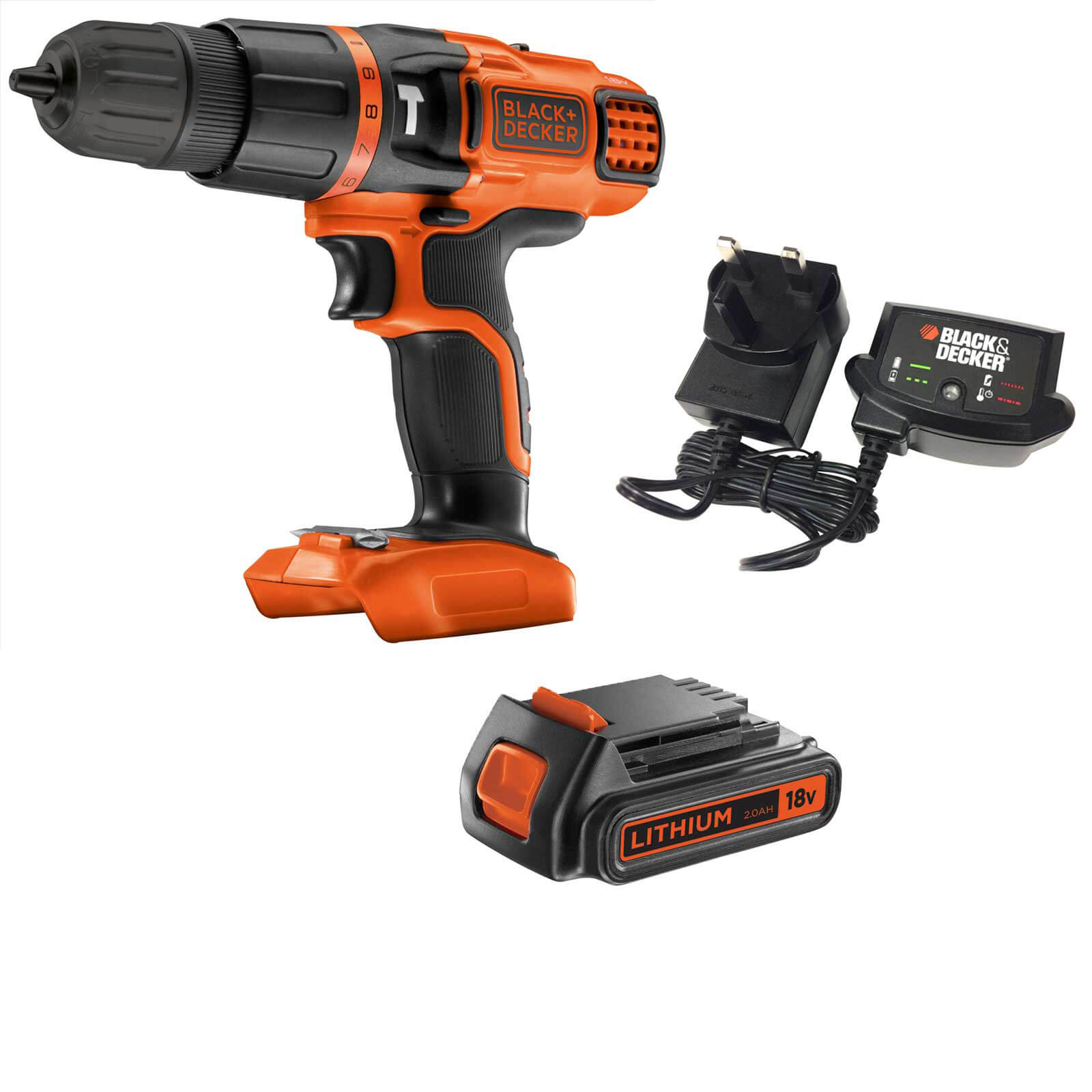 Image of Black and Decker BDCH188 18v Cordless Combi Drill 1 x 2ah Li-ion Charger No Case