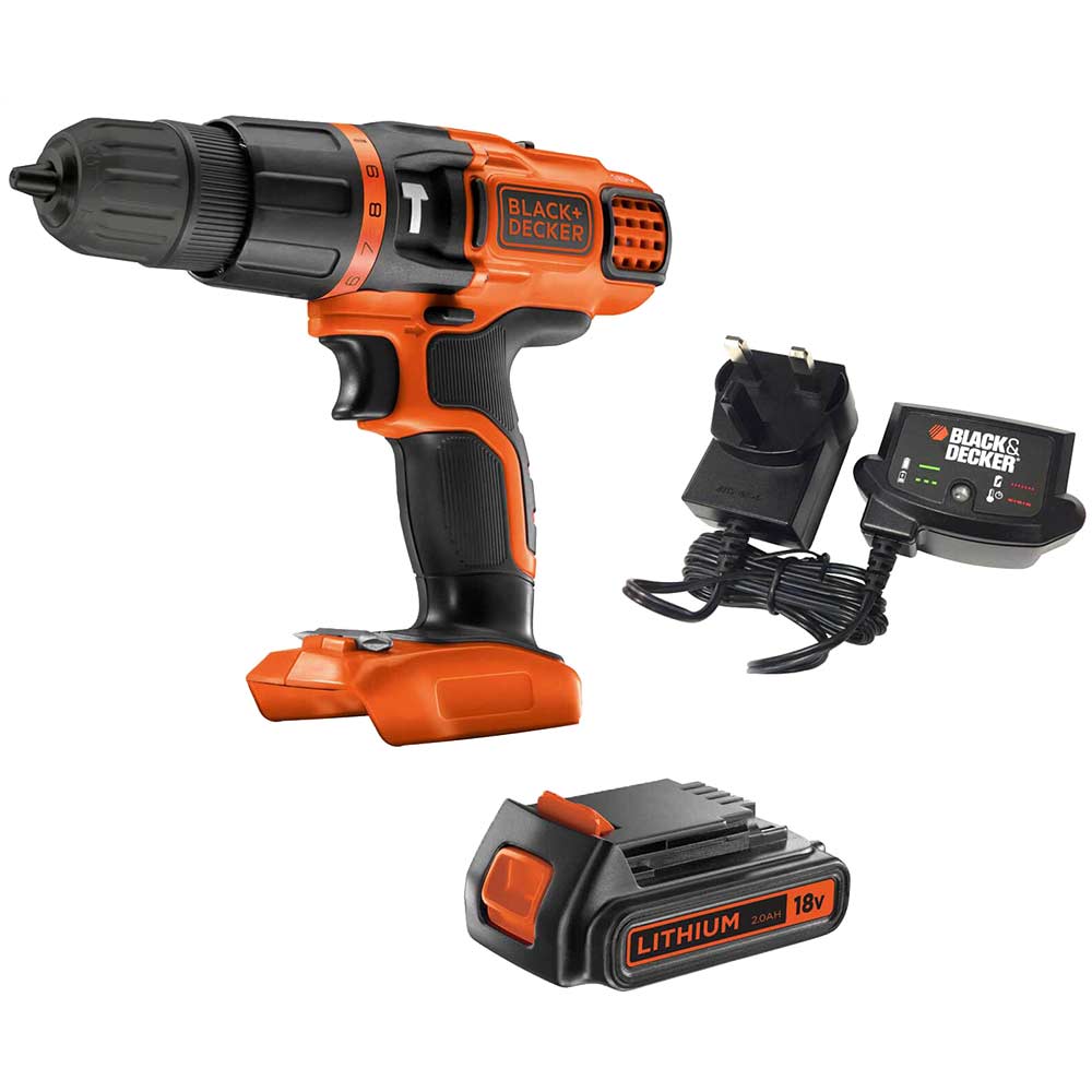 Black and Decker BDCH188 18v Cordless Combi Drill 1 x 2ah Li-ion Battery Charger No Case