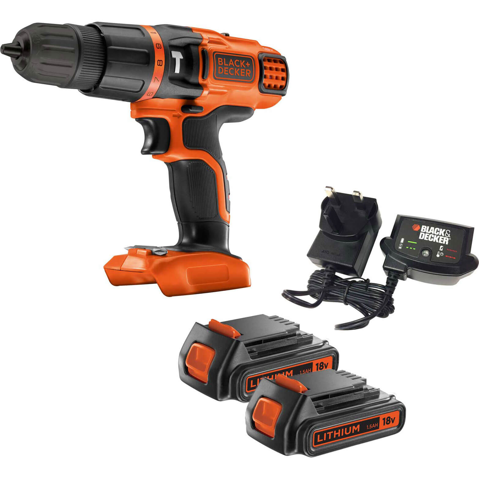 Image of Black and Decker BDCH188 18v Cordless Combi Drill 2 x 1.5ah Li-ion Charger No Case