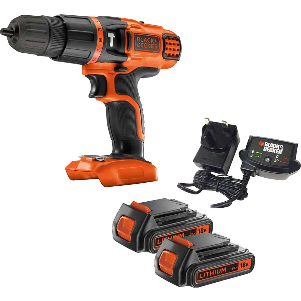 Black and Decker BDCH188 18v Cordless Combi Drill 2 x 1.5ah Li-ion Battery Charger No Case