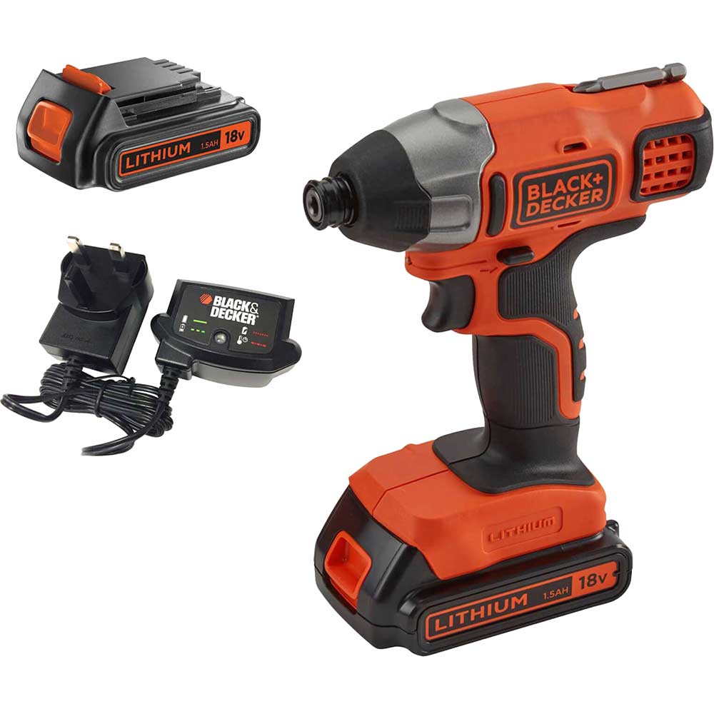 Image of Black and Decker BDCIM18 18v Cordless Impact Driver 2 x 1.5ah Li-ion Charger No Case