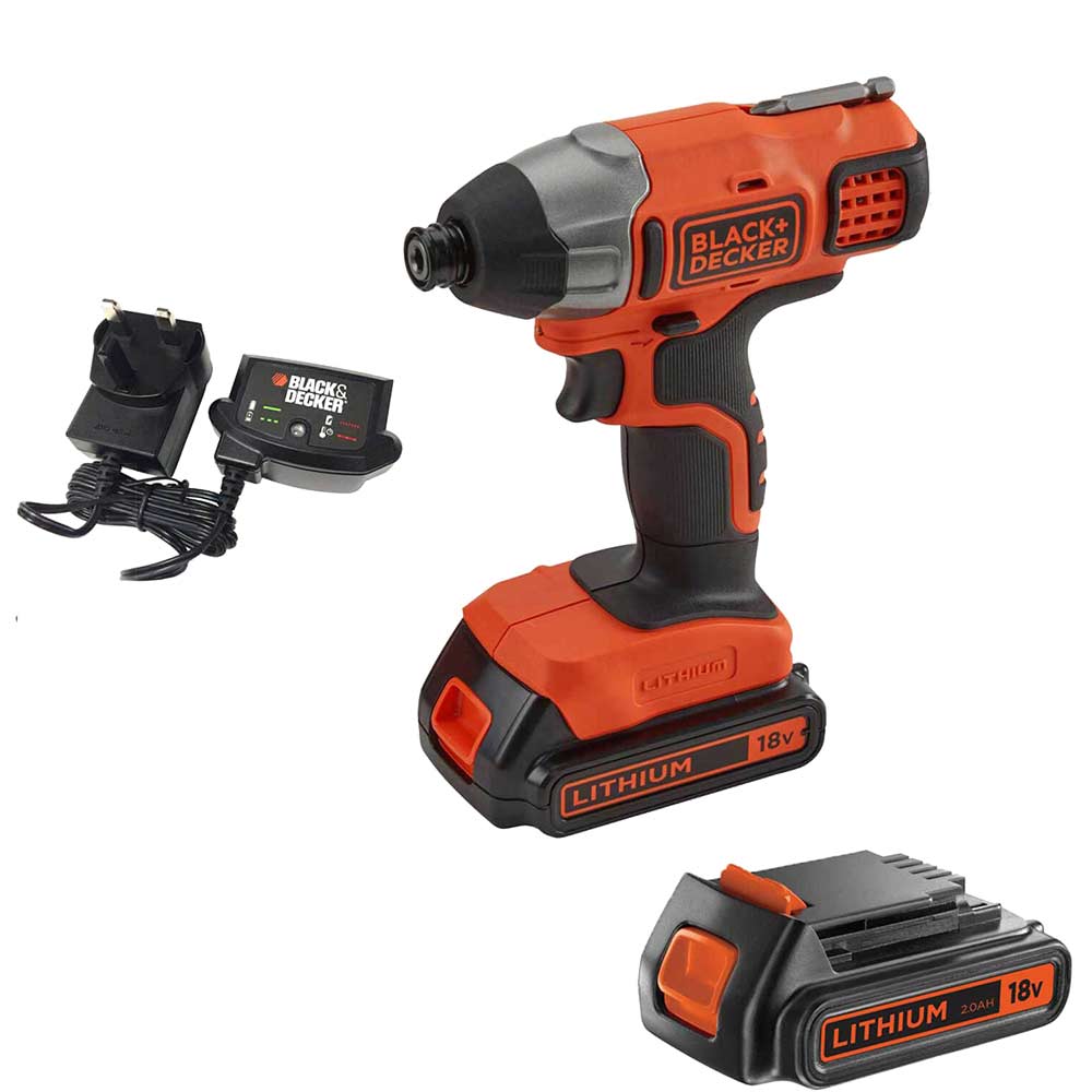 Image of Black and Decker BDCIM18 18v Cordless Impact Driver 2 x 2ah Li-ion Charger No Case