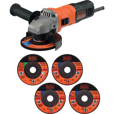 Black and Decker BEG010A5 Angle Grinder + 5 Discs 115mm Black and Decker BEG010A5 Angle Grinder + 5 Discs 115mm