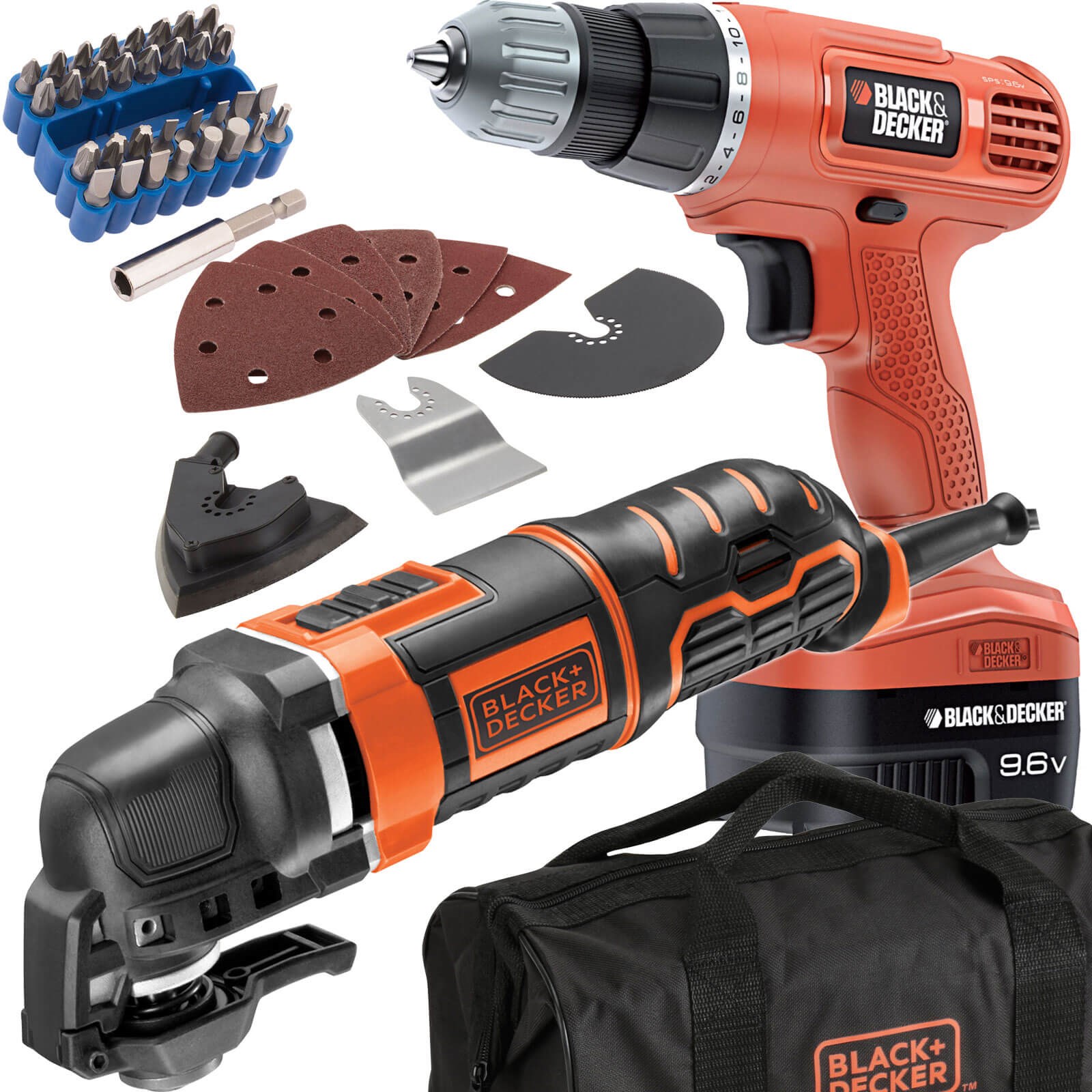 Black and Decker MT280BA Oscillating Multi Tool and Cordless Drill Kit