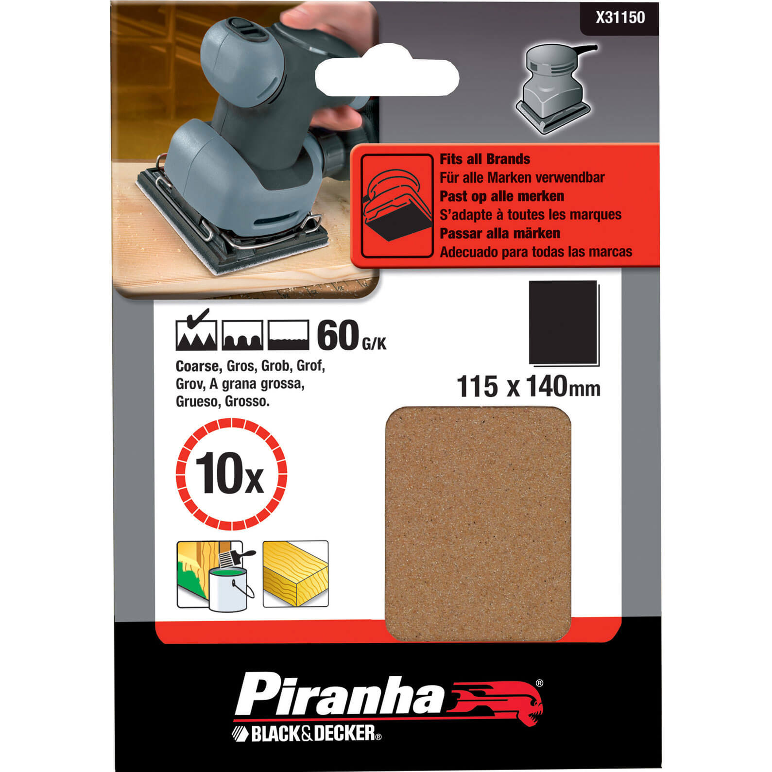 Image of Black and Decker Piranha 1/4 Sanding Sheets 60g Pack of 10