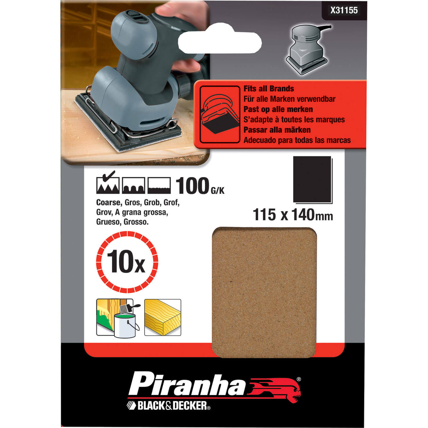 Image of Black and Decker Piranha 1/4 Sanding Sheets 100g Pack of 10