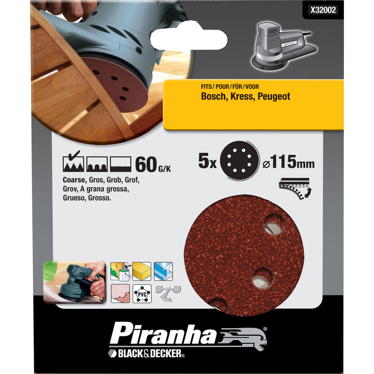 Image of Black and Decker Piranha Quick Fit ROS Sanding Discs 115mm 115mm 60g Pack of 5