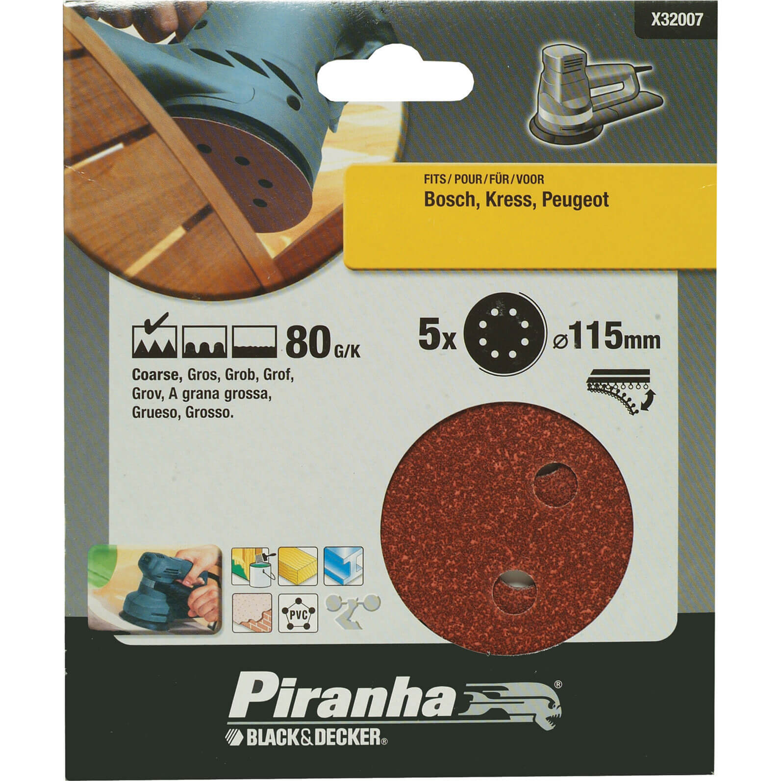 Image of Black and Decker Piranha Quick Fit ROS Sanding Discs 115mm 115mm 80g Pack of 5