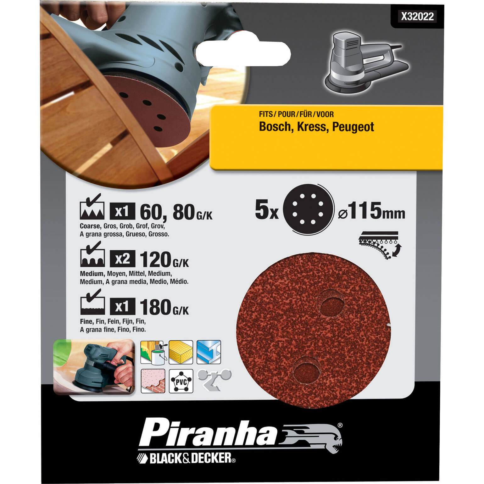 Image of Black and Decker Piranha Quick Fit ROS Sanding Discs 115mm 115mm Assorted Pack of 5