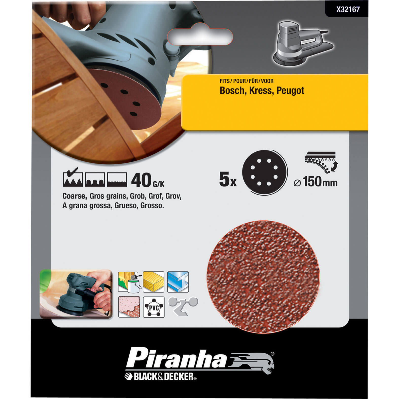 Image of Black and Decker Piranha Quick Fit ROS Sanding Discs 115mm 115mm 40g Pack of 5