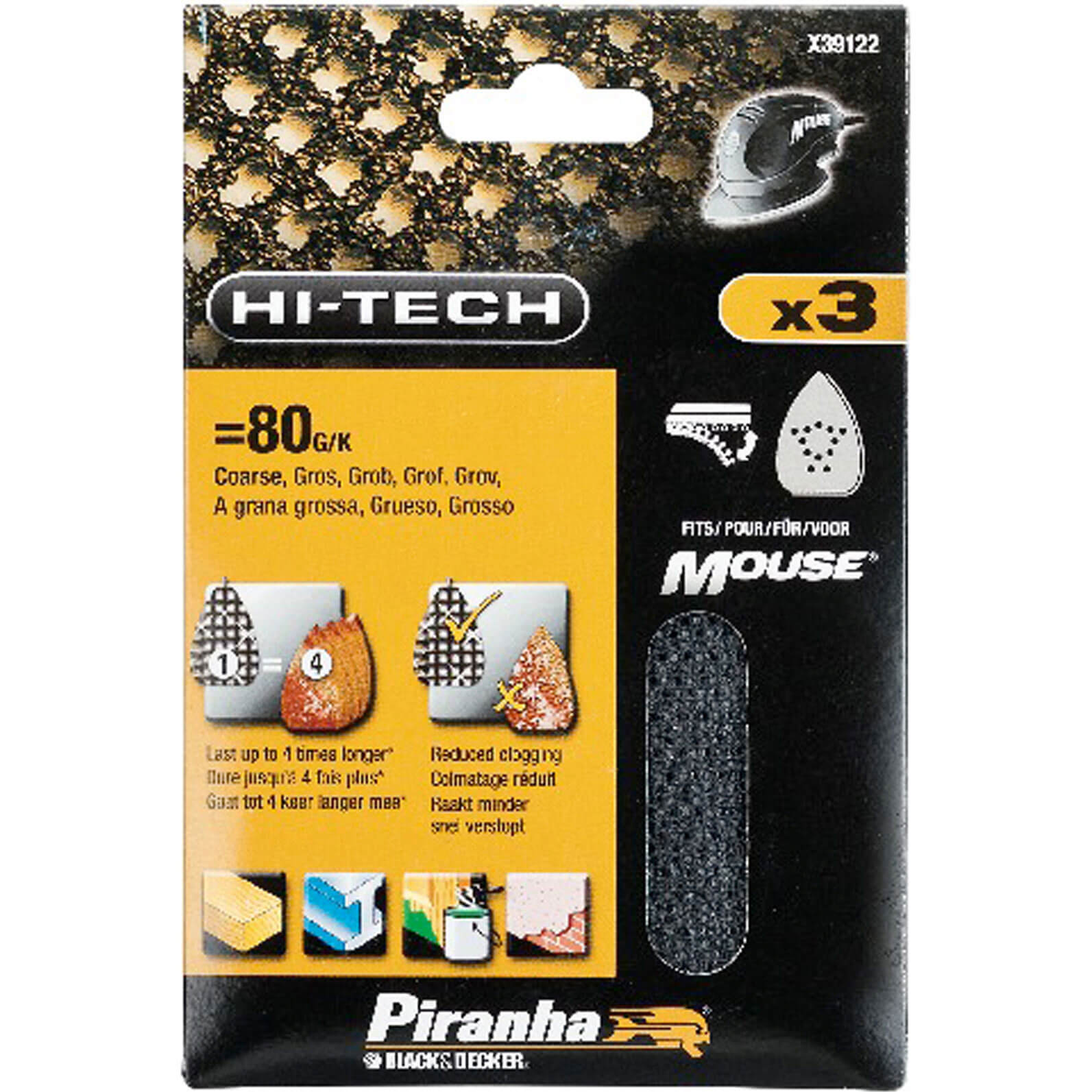 Image of Black and Decker Piranha Hi Tech Quick Fit Mesh Mouse Sanding Sheets 240g Pack of 3