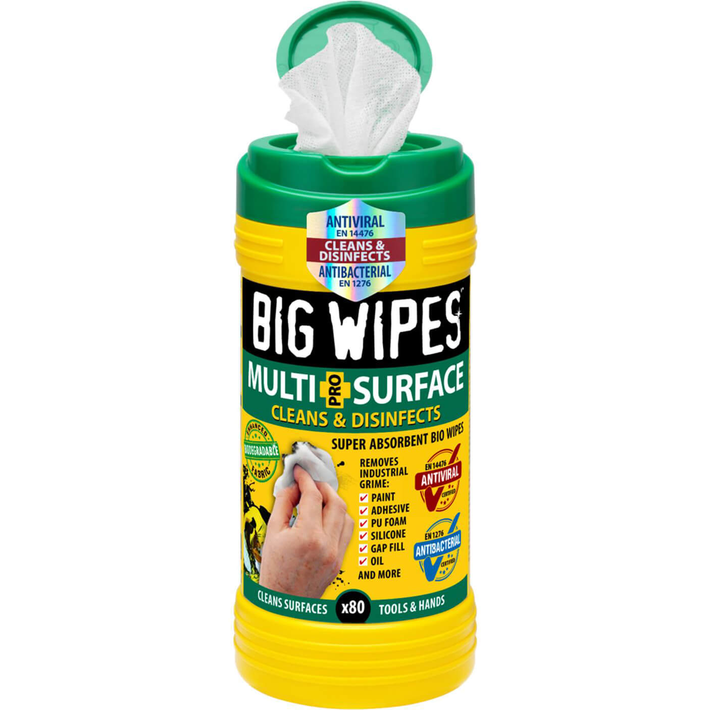 Image of Big Wipes Antibacterial Multi Surface Hand Cleaning Wipes Pack of 80