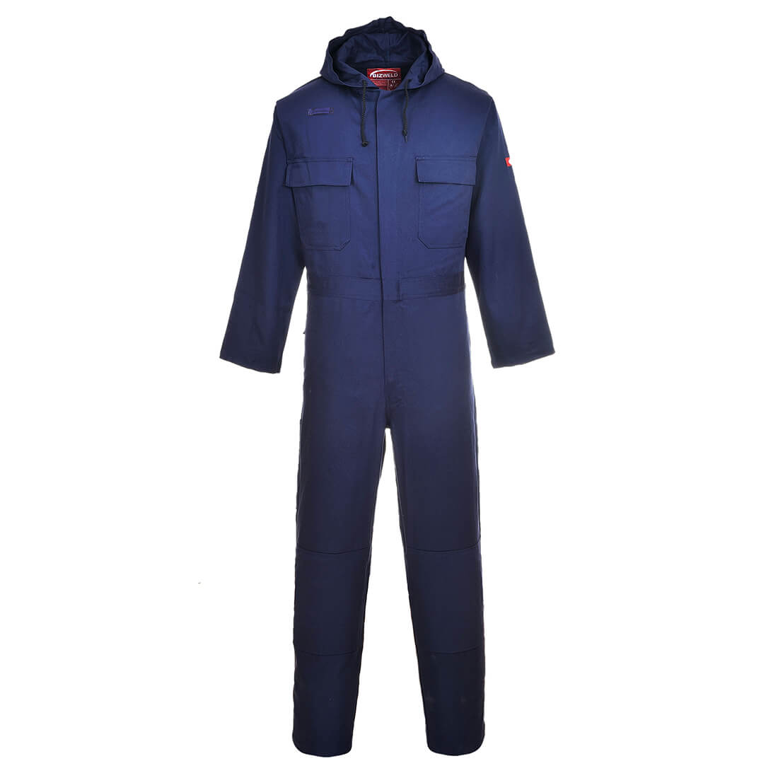 Image of Biz Weld Mens Flame Resistant Hooded Coverall Navy 2XL