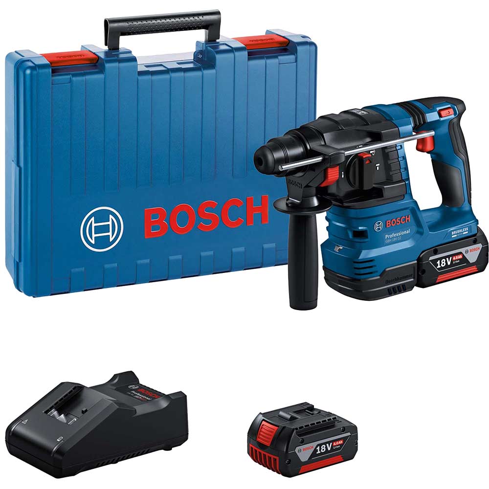 Bosch GBH 18V-22 18v Cordless Brushless SDS Plus Rotary Hammer Drill 2 x 4ah Li-ion Battery Charger Case