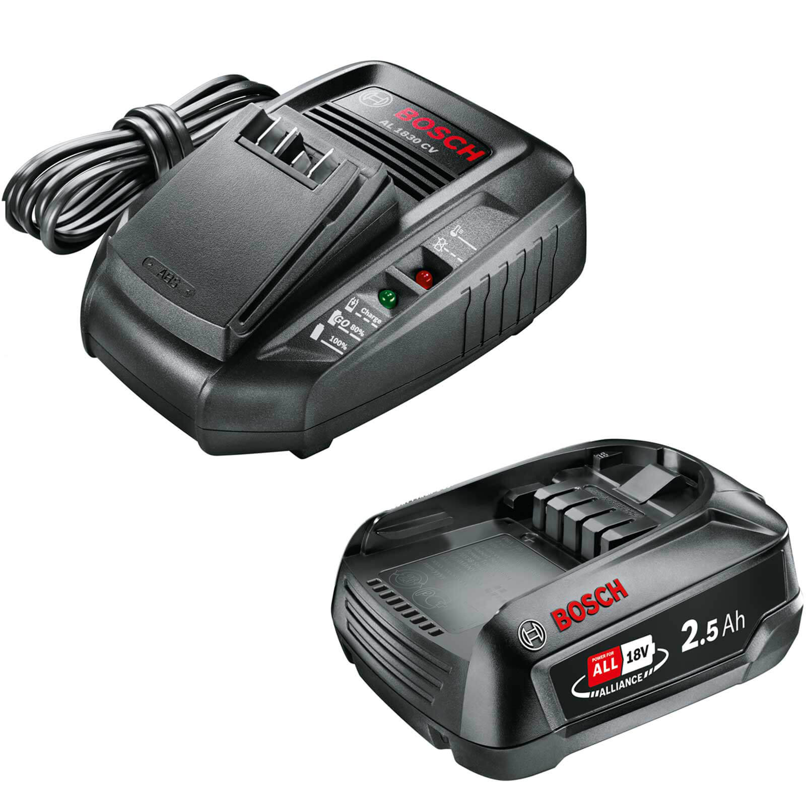 Image of Bosch Genuine GREEN 18v Cordless Li-ion Battery 2.5ah and 3A Fast Charger 2.5ah
