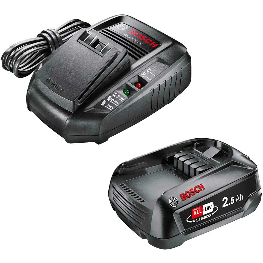 Bosch Genuine GREEN P4A 18v Cordless Li-ion Battery 2.5ah and Fast Charger 2.5ah