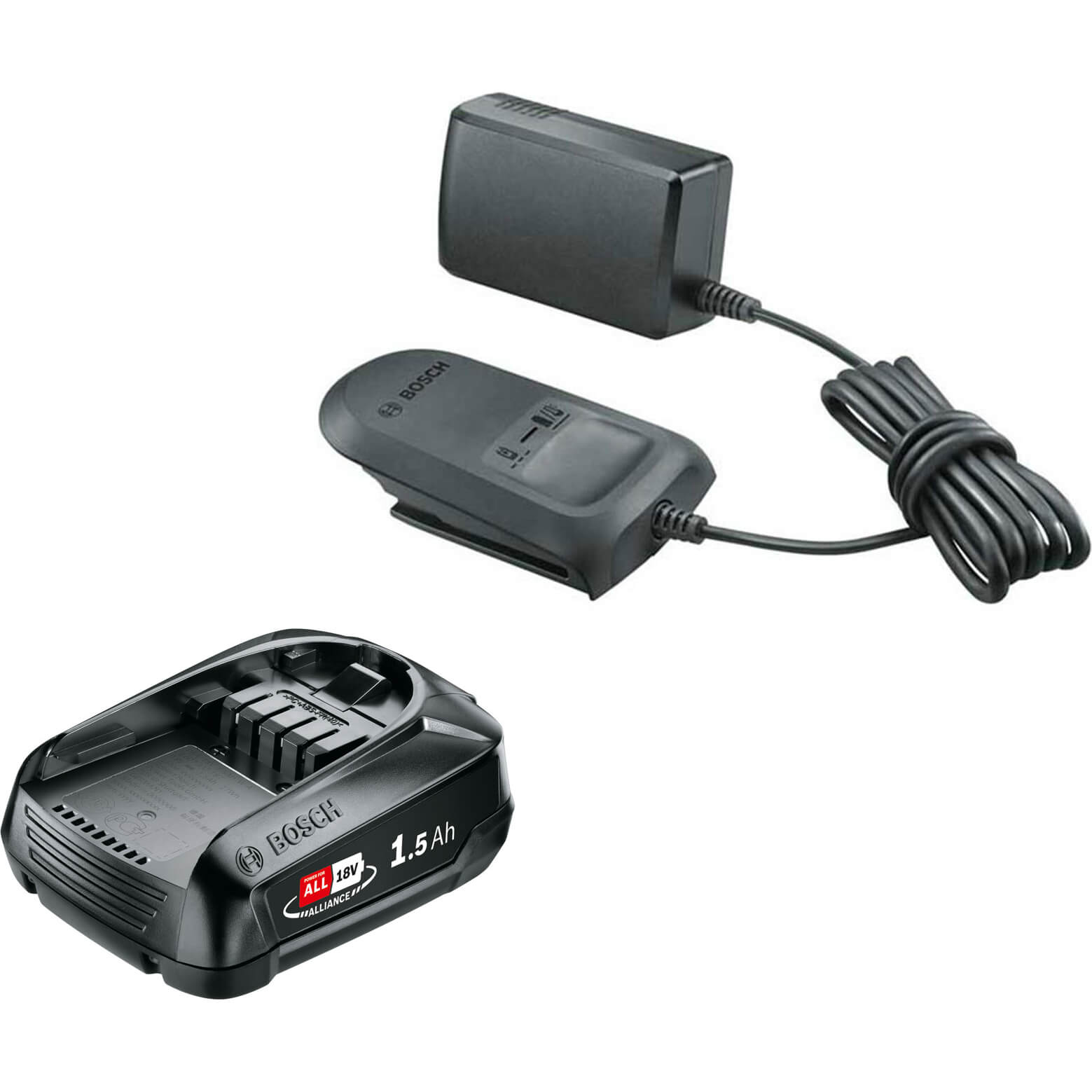 Image of Bosch Genuine GREEN 18v Cordless Li-ion Battery 1.5ah and AL 1810 Charger 1.5ah