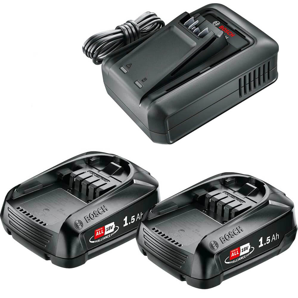 Bosch Genuine GREEN P4A 18v Cordless Li-ion Twin Battery 1.5ah and Fast Charger 1.5ah